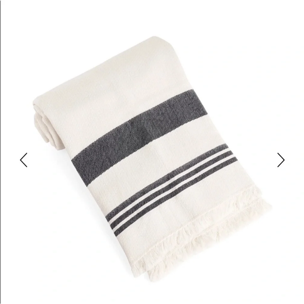 Walter Baker Stripe Cotton Beach Towel Picnic Blanket Ivory Cream Gray